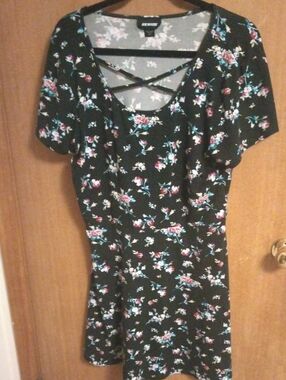 Joe Boxer Black Floral Midi Dress with Pink and Blue Flowers